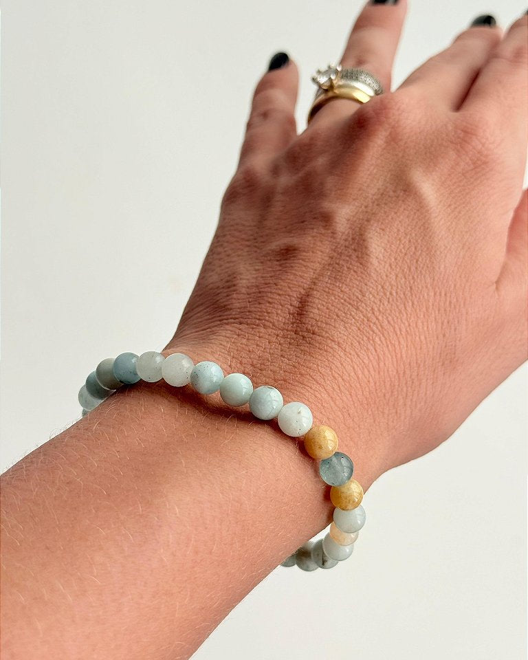 Pulseira de Água Marinha Redonda 6mm - Pedra da Ansiedade, Desfaz Confusões, Protege os Pensamentos