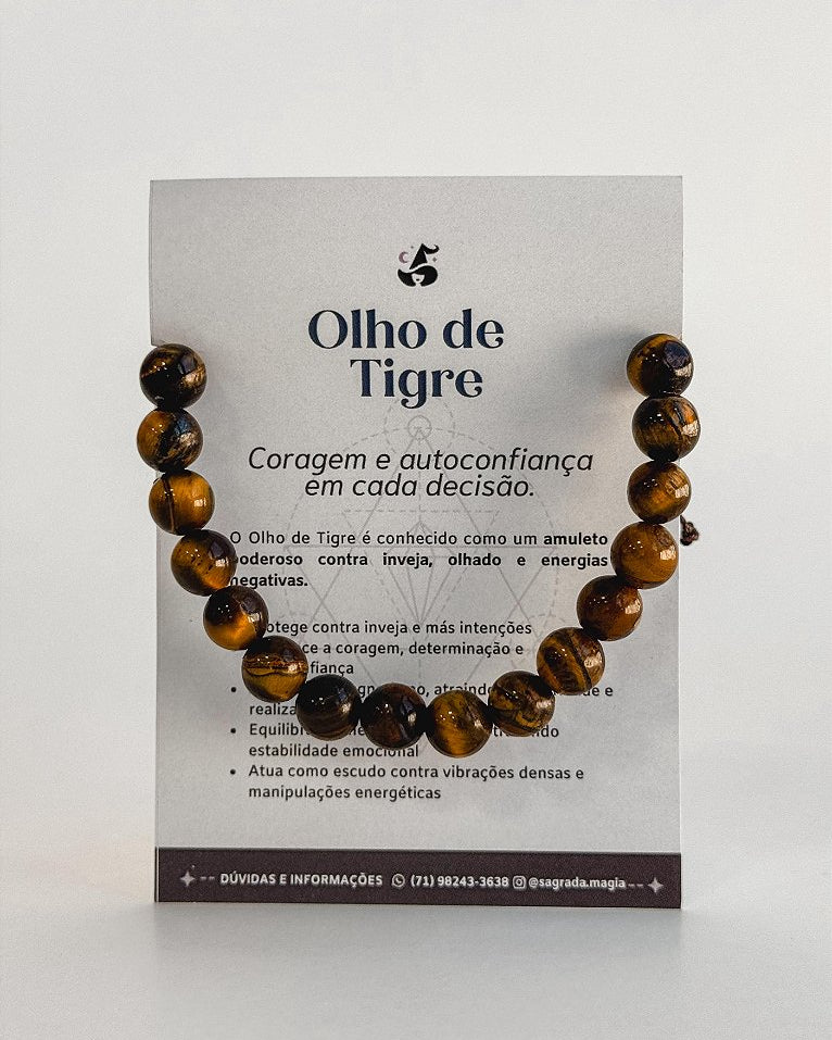 Pulseira de Olho de Tigre 8mm Regulável - Contra Inveja e Olhado; Autoconfiança; Coragem e Determinação