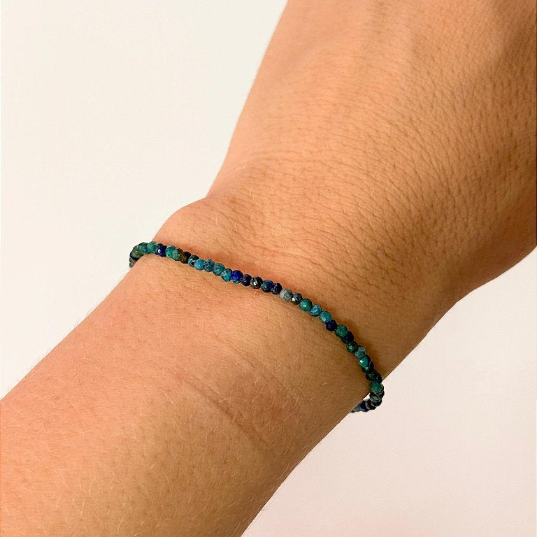 Pulseira de Azurita 2mm Multifacetada - Crenças Limitantes, Comunicação Astral, Medos e Poder Psíquico