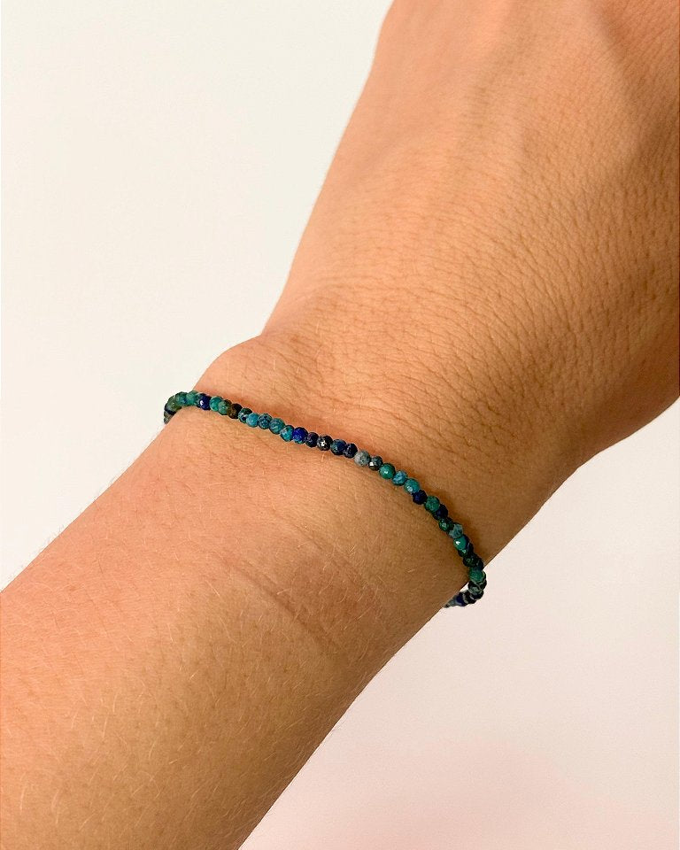 Pulseira de Azurita 2mm Multifacetada - Crenças Limitantes, Comunicação Astral, Medos e Poder Psíquico