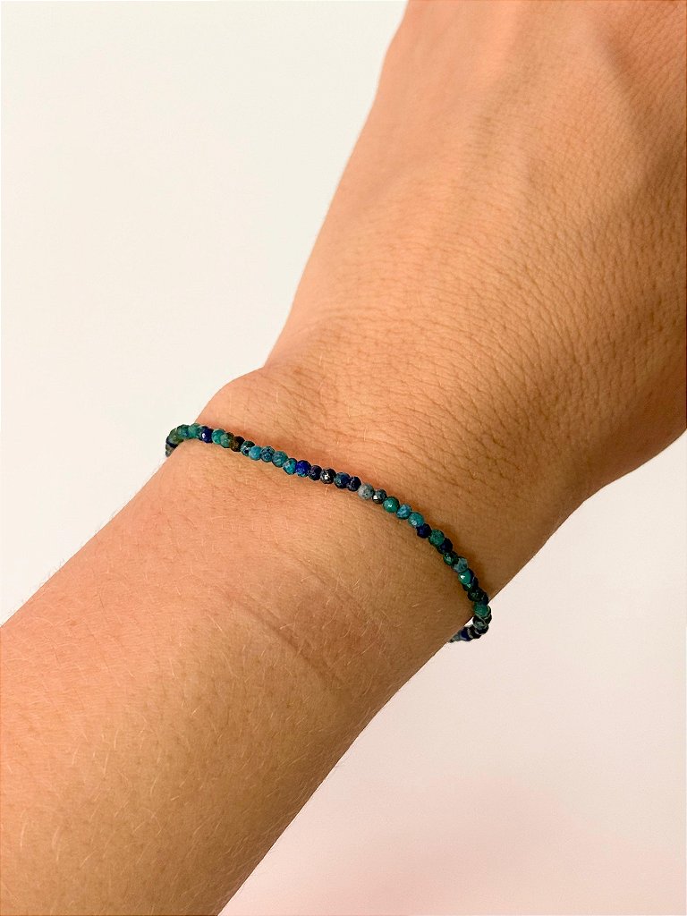 Pulseira de Azurita 2mm Multifacetada - Crenças Limitantes, Comunicação Astral, Medos e Poder Psíquico
