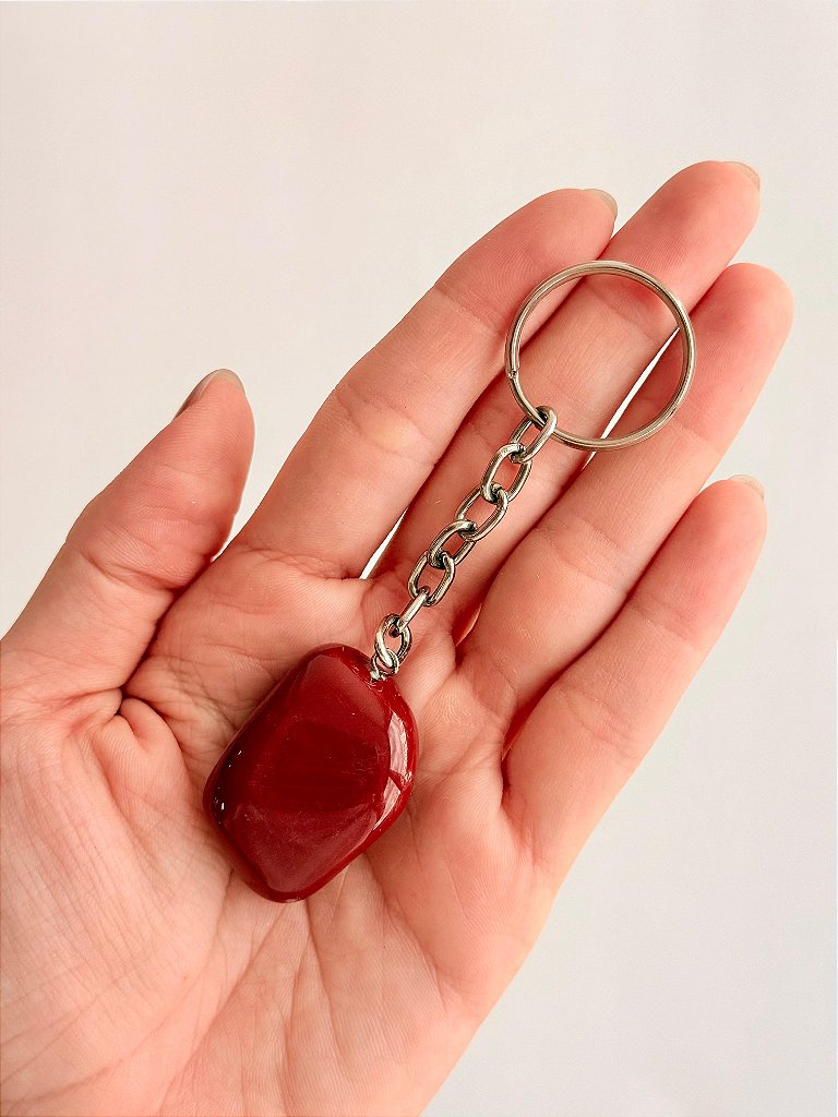 Chaveiro de Jaspe Vermelho Rolado - Coragem, Atitude, Vitalidade e Saúde