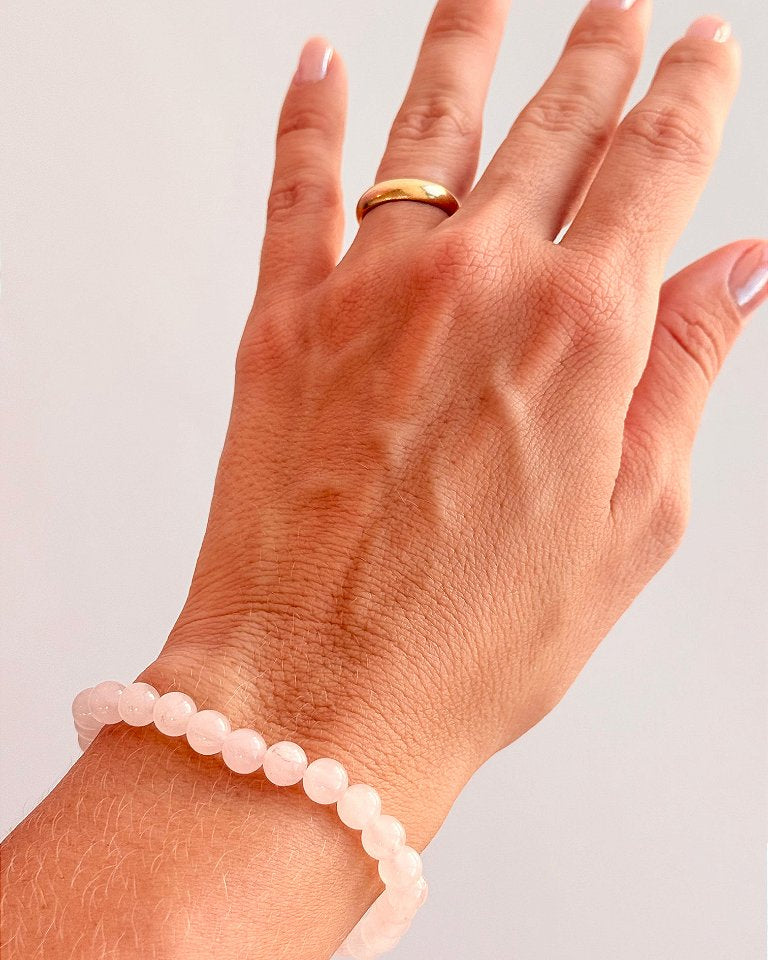 Pulseira de Quartzo Rosa Redonda 6mm - Pedra do Amor - Cura do Coração, Amor Próprio, Perdão e Gratidão