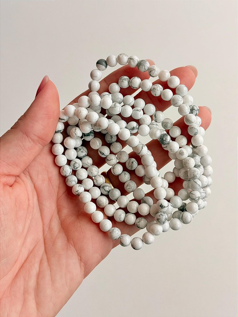Pulseira de Howlita Redonda 6mm - Paz, Paciência e Equilíbrio de Emoções