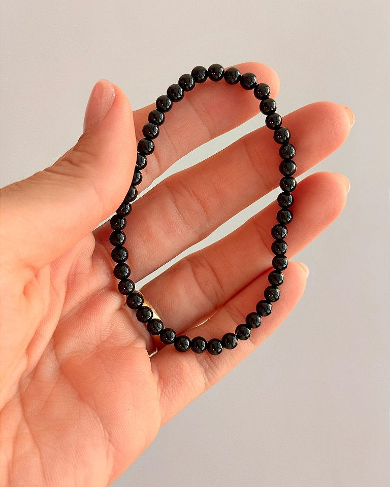 Pulseira de Turmalina Negra Redonda 4mm - Proteção Energética e Espiritual, Inseguranças e Soluções