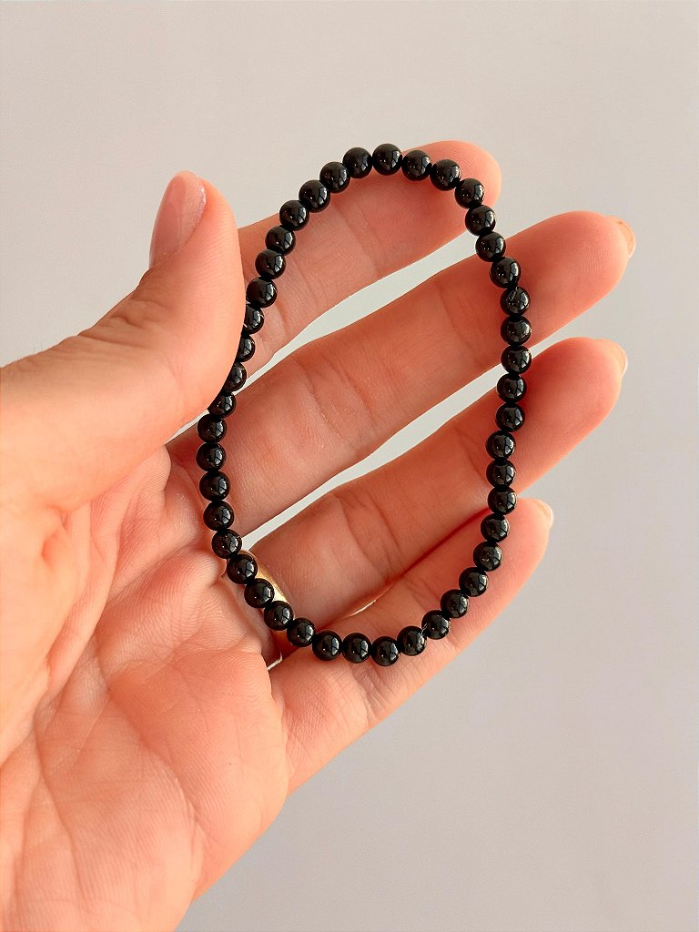 Pulseira de Turmalina Negra Redonda 4mm - Proteção Energética e Espiritual, Inseguranças e Soluções