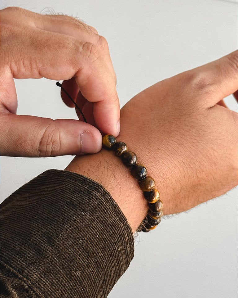Pulseira de Olho de Tigre 8mm Regulável - Contra Inveja e Olhado; Autoconfiança; Coragem e Determinação