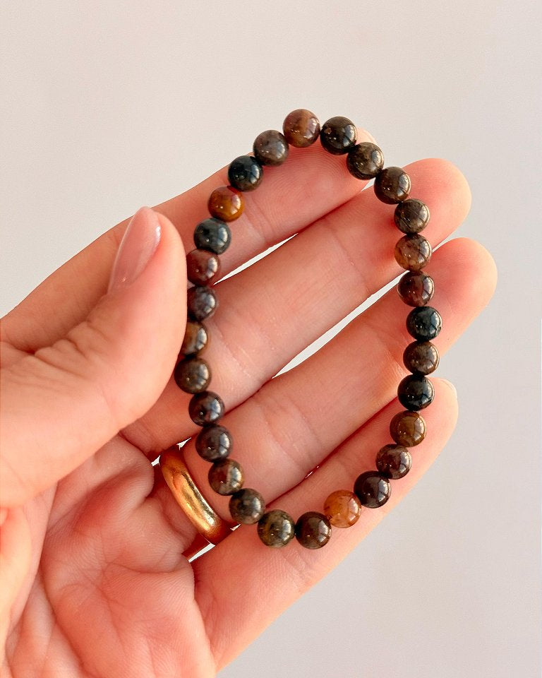 Pulseira de Pietersita Redonda 6mm - Pedra da Tempestade; Quebra de Padrões, Impulso Interior; Novos Começos