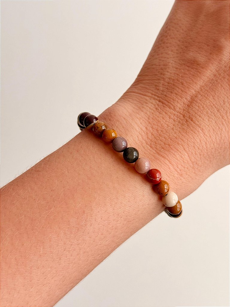 Pulseira de Jaspe Mokaíta Redonda 6mm - Correção de Karmas, Jovialidade e Força