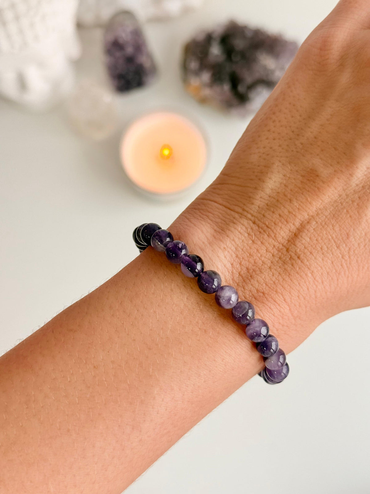 Pulseira de Ametista Redonda 6mm - Intuição, Conexão, Espiritualidade e Eleva a Vibração