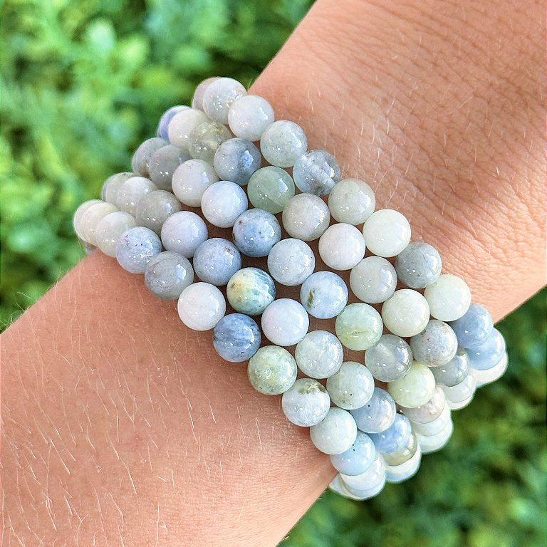Pulseira de Água Marinha Redonda 6mm - Pedra da Ansiedade, Desfaz Confusões, Protege os Pensamentos