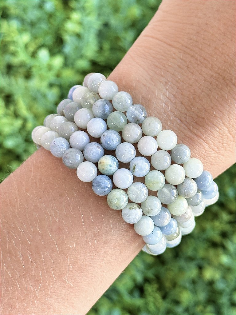 Pulseira de Água Marinha Redonda 6mm - Pedra da Ansiedade, Desfaz Confusões, Protege os Pensamentos