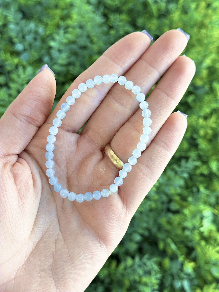 Pulseira de Água Marinha Redonda 4mm - Pedra da Ansiedade, Desfaz Confusões, Protege os Pensamentos