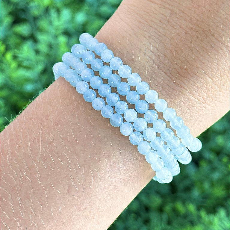 Pulseira de Água Marinha Redonda 4mm - Pedra da Ansiedade, Desfaz Confusões, Protege os Pensamentos