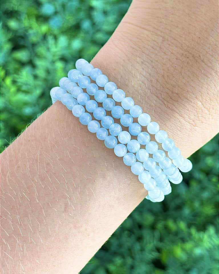 Pulseira de Água Marinha Redonda 4mm - Pedra da Ansiedade, Desfaz Confusões, Protege os Pensamentos