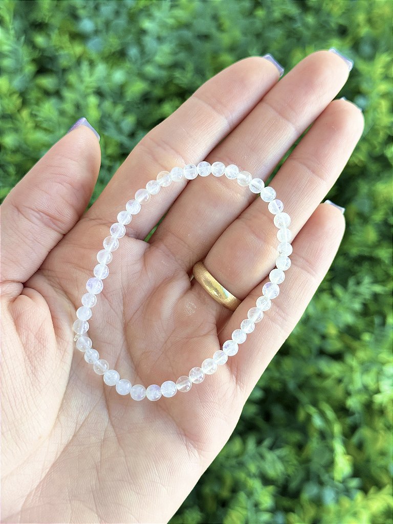 Pulseira de Pedra da Lua Redonda 4mm - Sensualidade, Energia Feminina, Domínio das Emoções e Fertilidade