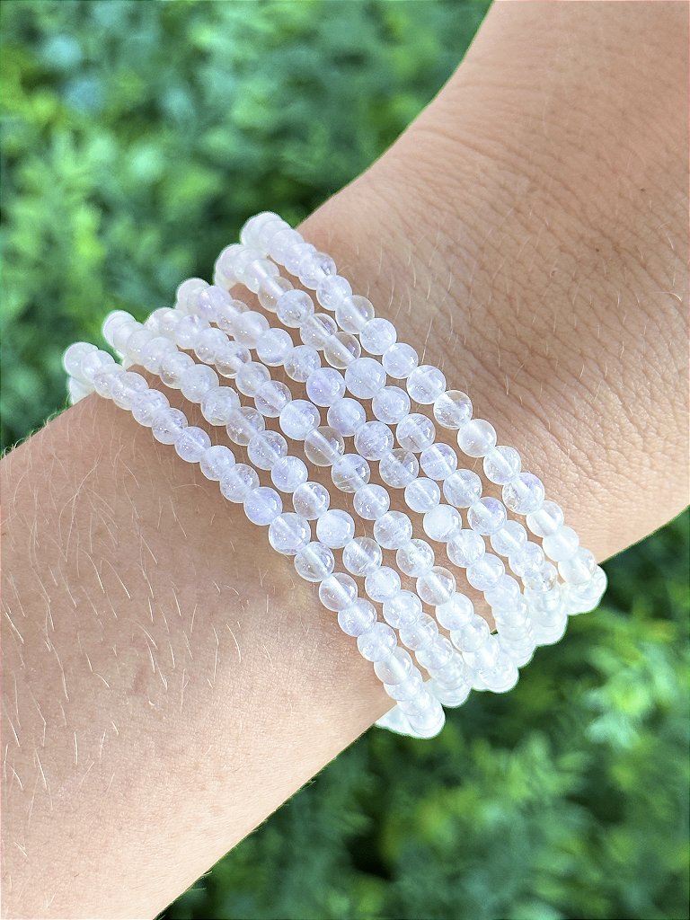 Pulseira de Pedra da Lua Redonda 4mm - Sensualidade, Energia Feminina, Domínio das Emoções e Fertilidade
