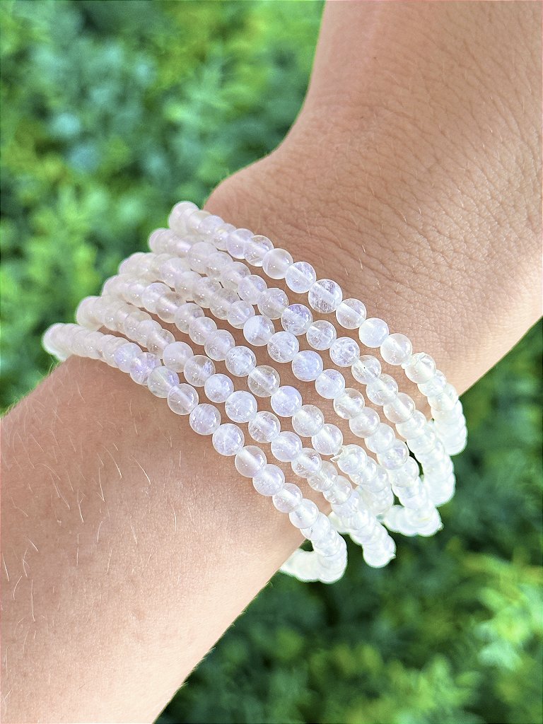 Pulseira de Pedra da Lua Redonda 4mm - Sensualidade, Energia Feminina, Domínio das Emoções e Fertilidade