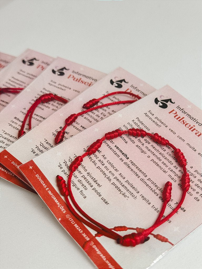 Pulseira Kabbalah dos 7 nós Vermelha - Amuleto de Proteção e Prosperidade