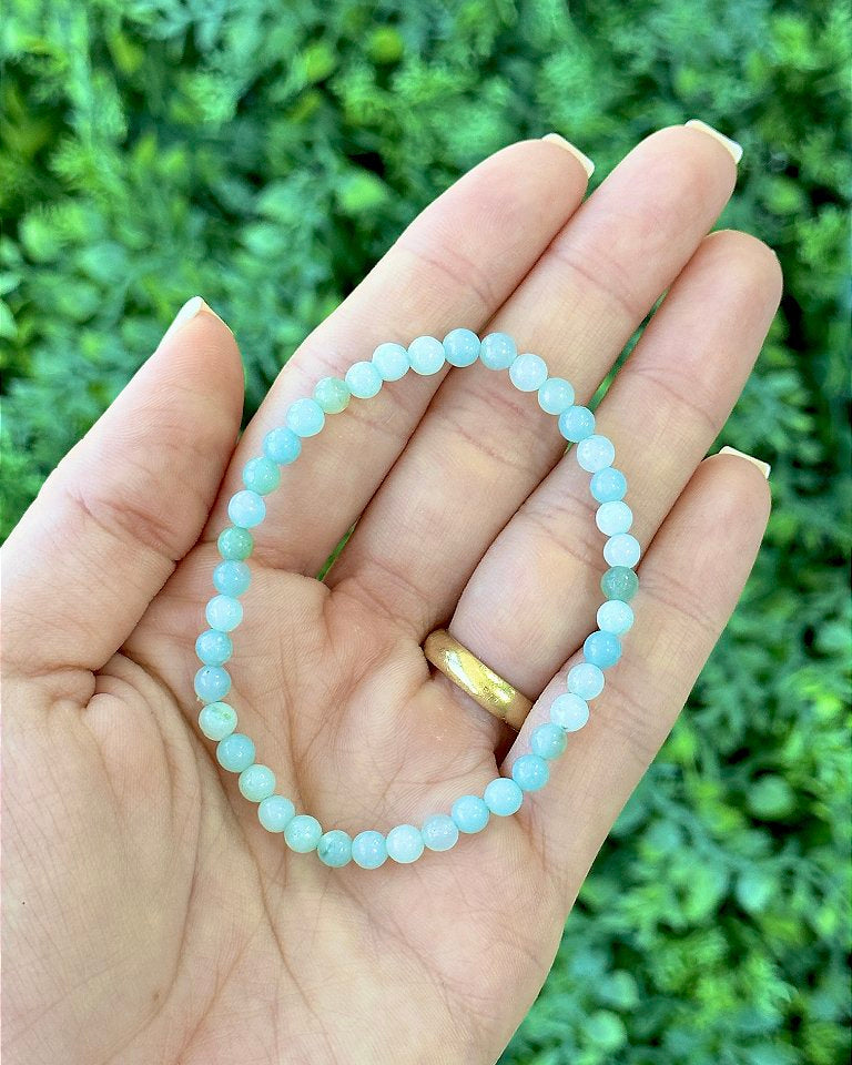 Pulseira de Amazonita Redonda 4mm - Antiestresse, Adaptação a Mudanças, Melhora os Estudos