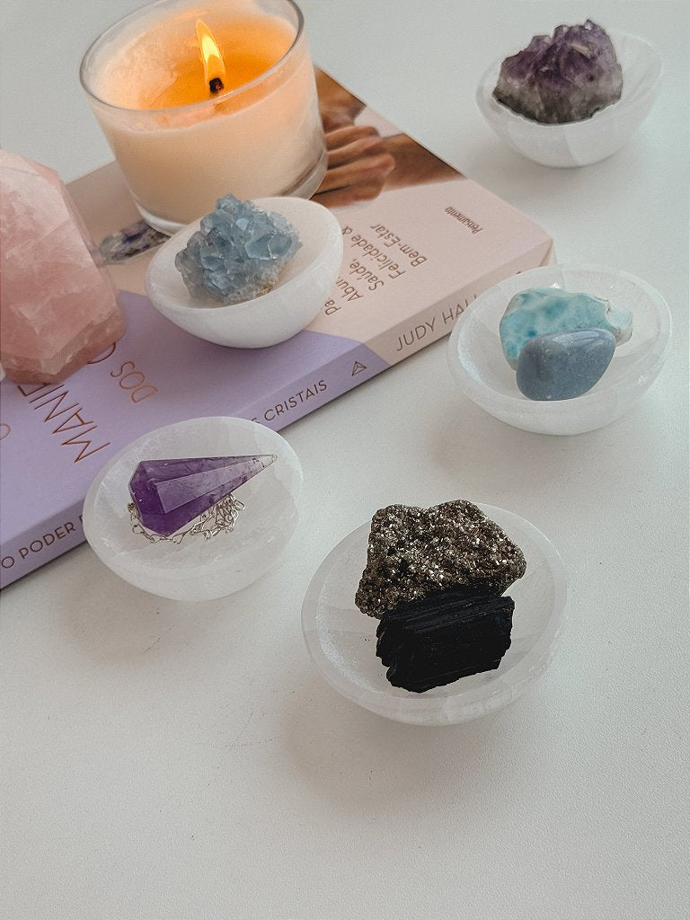 Bowl Mini de Selenita - Limpeza Energética; Paz de Espírito; Cansaço Mental e Dores