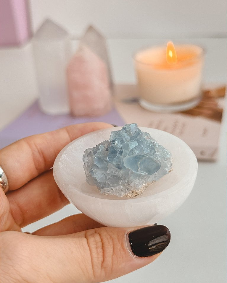 Bowl Mini de Selenita - Limpeza Energética; Paz de Espírito; Cansaço Mental e Dores