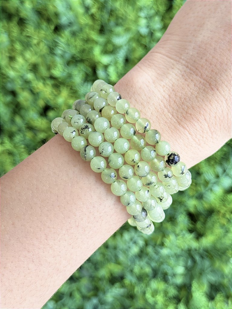 Pulseira de Prehnita 6mm - Ouvir o Coração, Desapego, Fobias, Sinceridade e Atitude