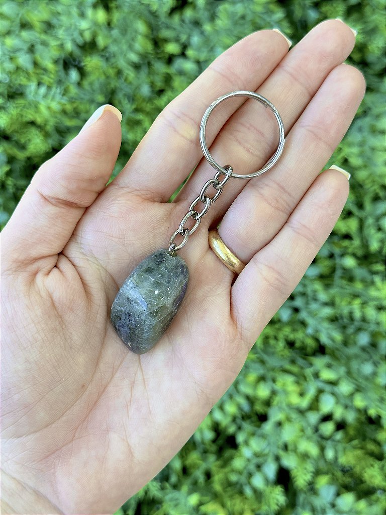 Chaveiro de Labradorita Rolado - Pedra da Magia; Quem é você; Conexão Espiritual