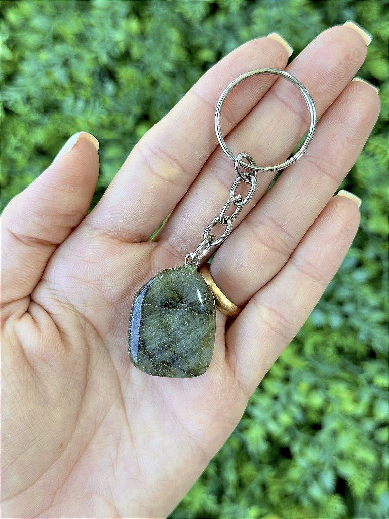 Chaveiro de Labradorita Rolado - Pedra da Magia; Quem é você; Conexão Espiritual