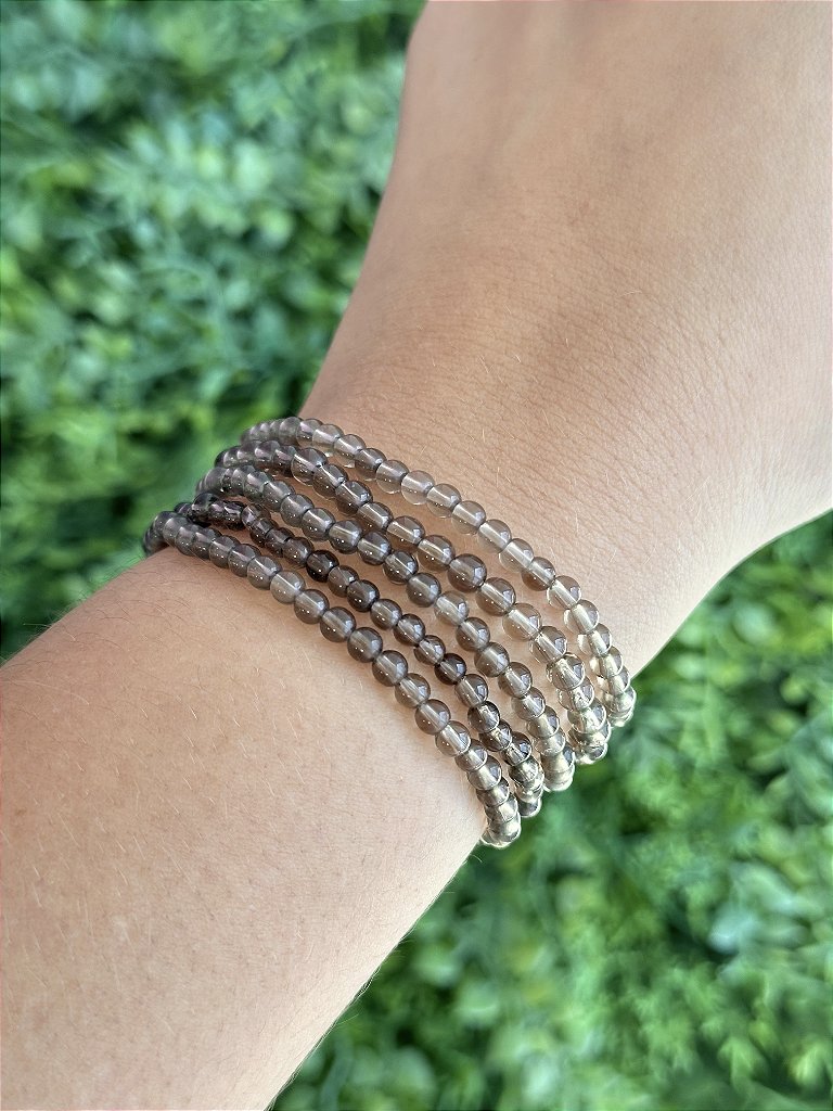 Pulseira de Quartzo Fumê Redonda 4mm - Abre Caminhos, Concretização e Proteção