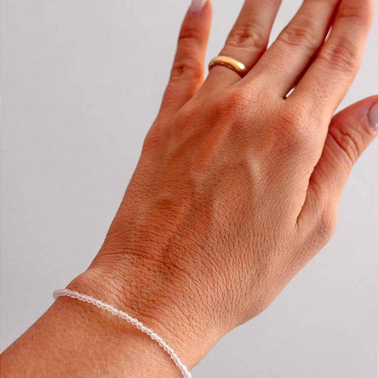 Pulseira de Quartzo Rosa 2mm Multifacetada - Pedra do Amor - Cura do Coração, Amor Próprio, Perdão e Gratidão