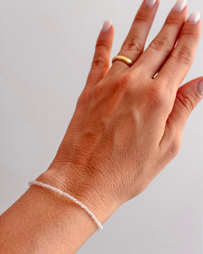 Pulseira de Quartzo Rosa 2mm Multifacetada - Pedra do Amor - Cura do Coração, Amor Próprio, Perdão e Gratidão