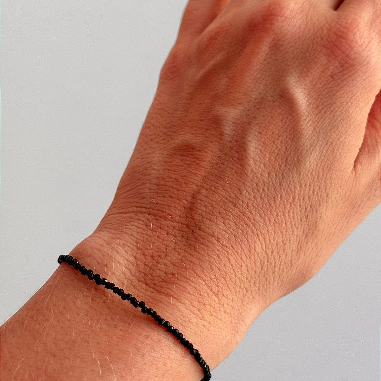 Pulseira de Turmalina Negra 2mm Multifacetada - Proteção Energética e Espiritual, Inseguranças e Soluções