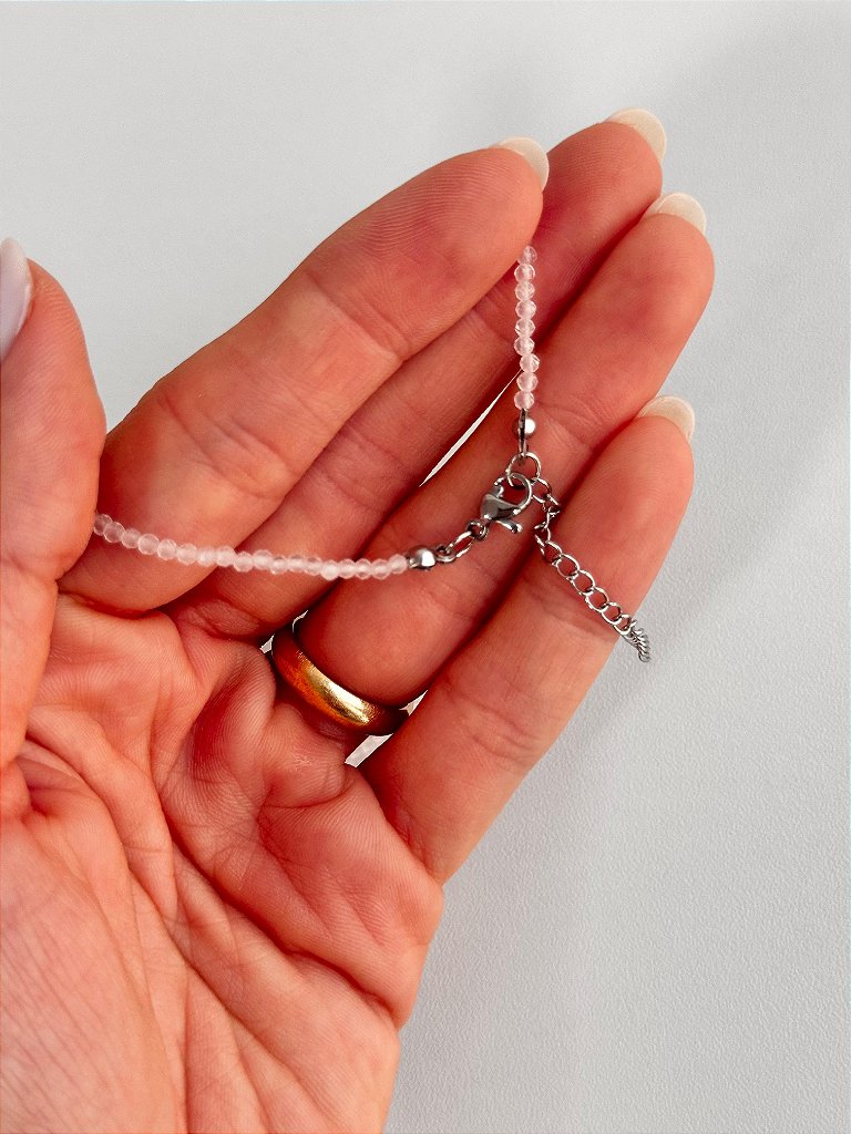 Pulseira de Quartzo Rosa 2mm Multifacetada - Pedra do Amor - Cura do Coração, Amor Próprio, Perdão e Gratidão