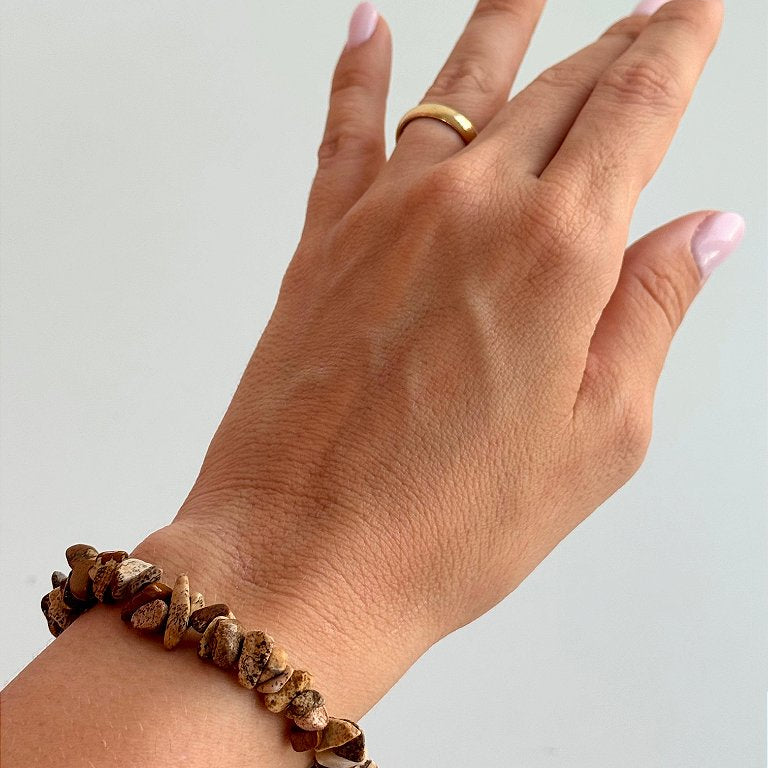 Pulseira de Jaspe Picture Cascalho - Curas de Vidas Passadas, Coragem e Raciocínio