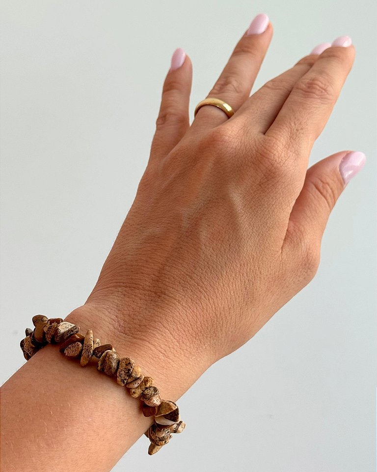 Pulseira de Jaspe Picture Cascalho - Curas de Vidas Passadas, Coragem e Raciocínio