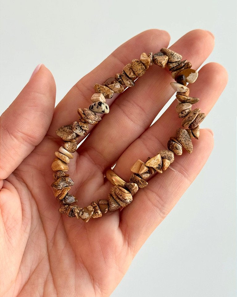 Pulseira de Jaspe Picture Cascalho - Curas de Vidas Passadas, Coragem e Raciocínio