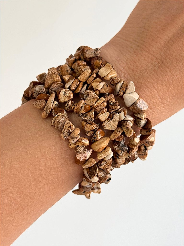 Pulseira de Jaspe Picture Cascalho - Curas de Vidas Passadas, Coragem e Raciocínio