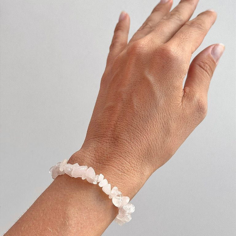 Pulseira de Quartzo Rosa - Pedra do Amor - Cura do Coração, Amor Próprio, Perdão e Gratidão
