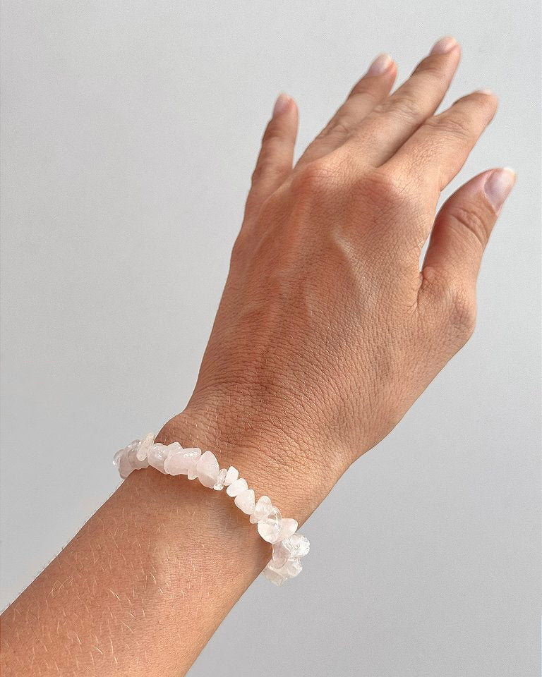 Pulseira de Quartzo Rosa - Pedra do Amor - Cura do Coração, Amor Próprio, Perdão e Gratidão