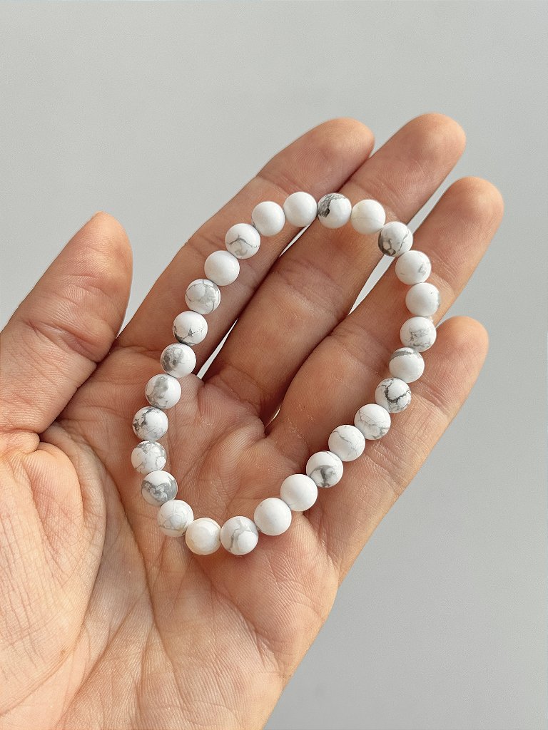 Pulseira de Howlita Redonda 8mm - Paciência, Ansiedade, Equilíbrio de Emoções e Paz
