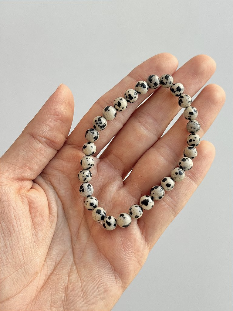 Pulseira de Jaspe Dálmata Redonda 6mm - Criança Interior, Alegria, Missão de Vida e Leveza