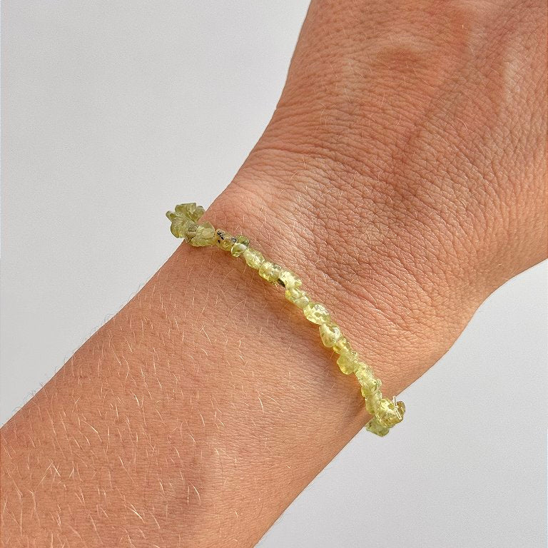 Pulseira de Peridoto Cascalho Mini - Transformação; Mudanças Drásticas; Destino; Libera Tensões