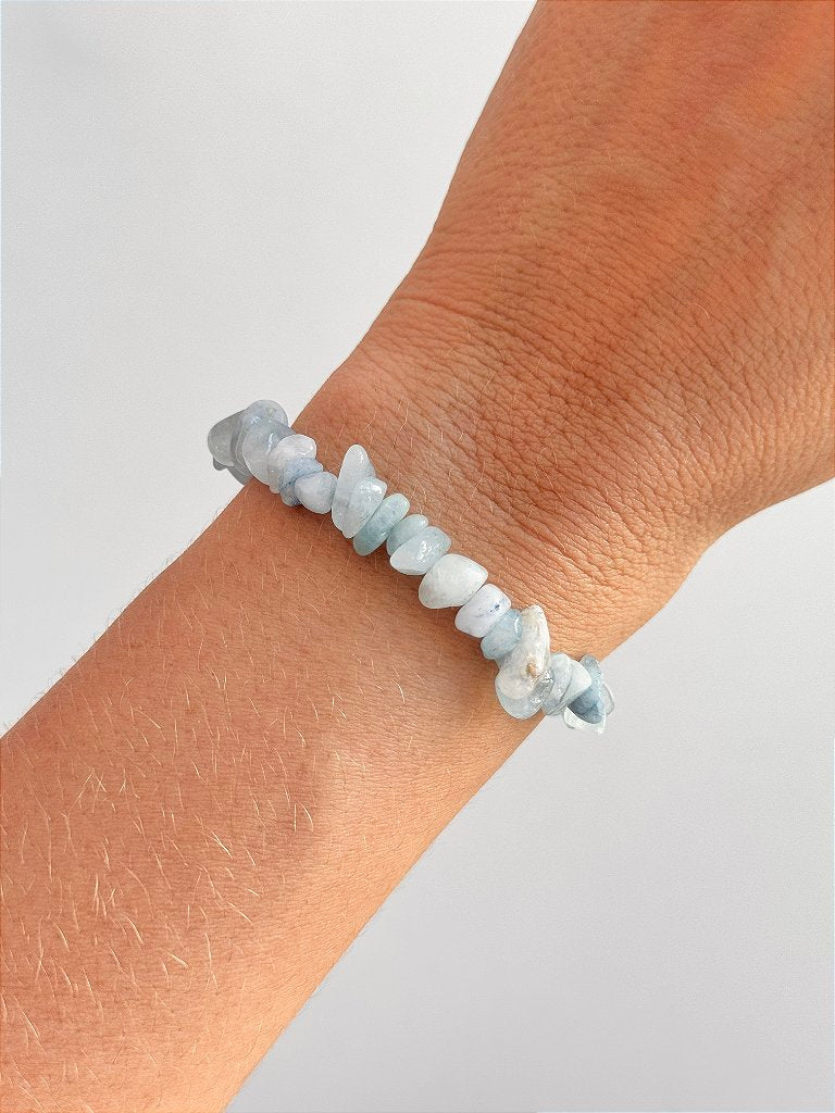 Pulseira de Água Marinha - Pedra da Ansiedade, Desfaz Confusões, Protege os Pensamentos