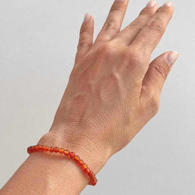 Pulseira de Cornalina Redonda 4mm - Alegria de Viver, Procrastinação, Disposição e Motivação