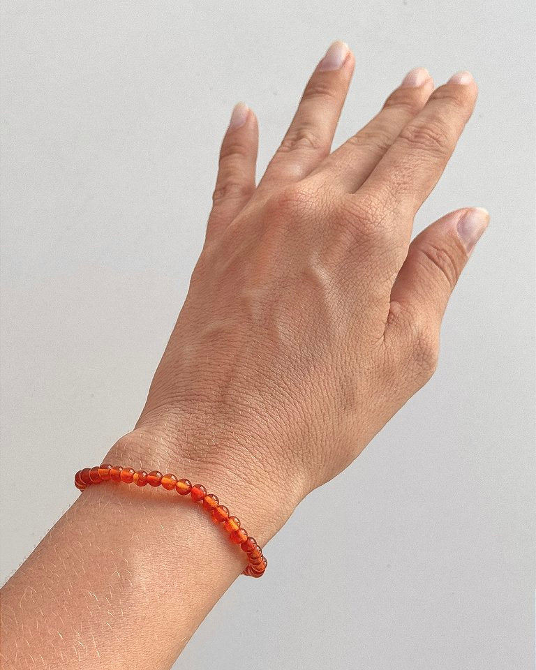 Pulseira de Cornalina Redonda 4mm - Alegria de Viver, Procrastinação, Disposição e Motivação