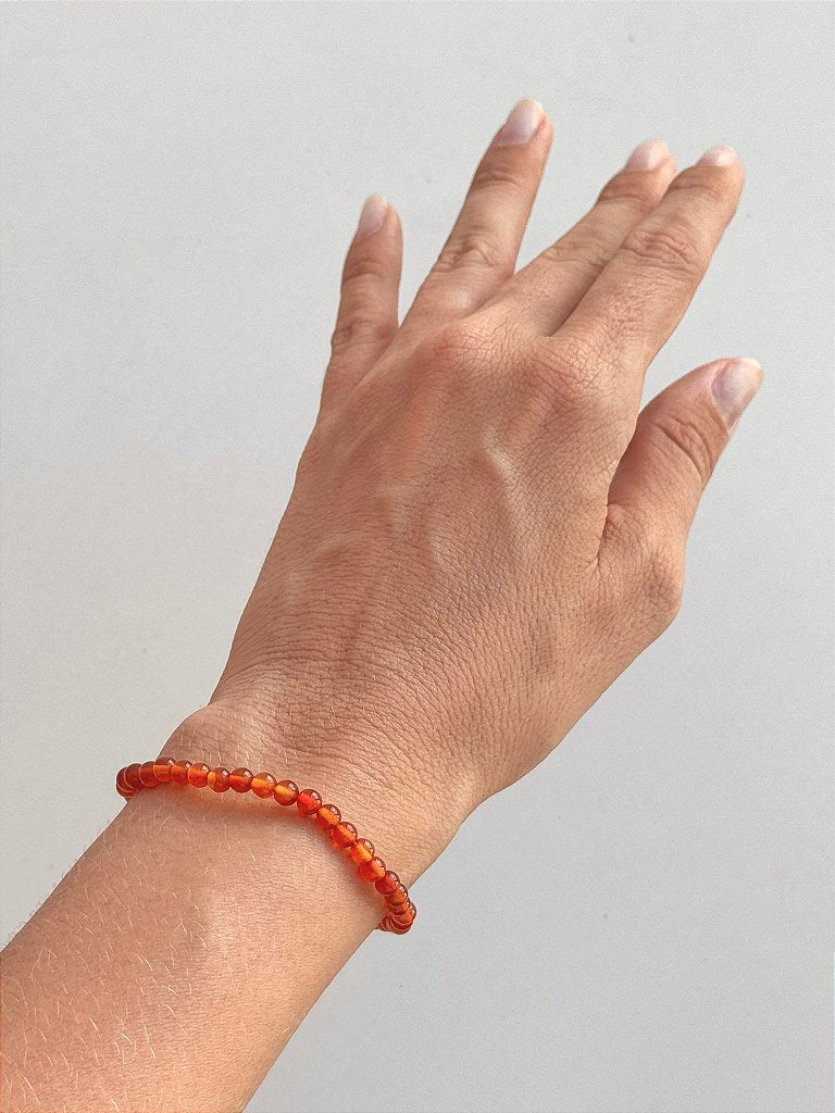 Pulseira de Cornalina Redonda 4mm - Alegria de Viver, Procrastinação, Disposição e Motivação