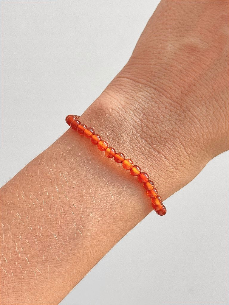 Pulseira de Cornalina Redonda 4mm - Alegria de Viver, Procrastinação, Disposição e Motivação