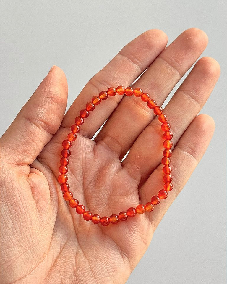 Pulseira de Cornalina Redonda 4mm - Alegria de Viver, Procrastinação, Disposição e Motivação