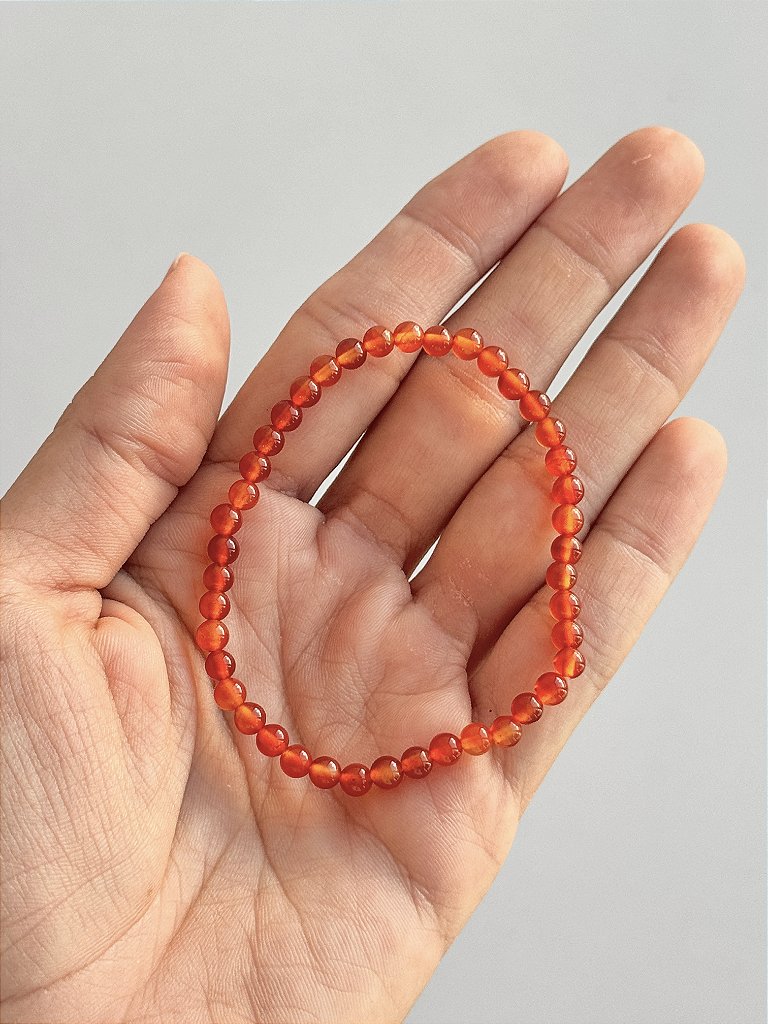 Pulseira de Cornalina Redonda 4mm - Alegria de Viver, Procrastinação, Disposição e Motivação